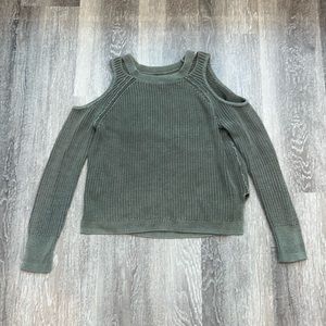 Hollister Open Shoulder Olive Green Knit Long Sleeve Sweater XS